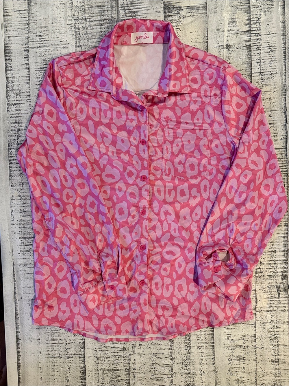 Jess Lea Pink Leopard-Print Button Shirt